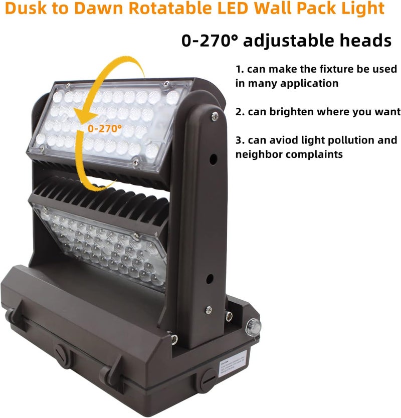 ECCFUTLL Dusk to Dawn100W Rotatable LED Wall Pack Light, 5000K 14000LM 400-600W HPS/HID Equiv, ETL Adjustable Head Outdoor LED Wallpack Lighting Fixture for Area Light, Parking Garages,Warehouse,Entrance - Image 4